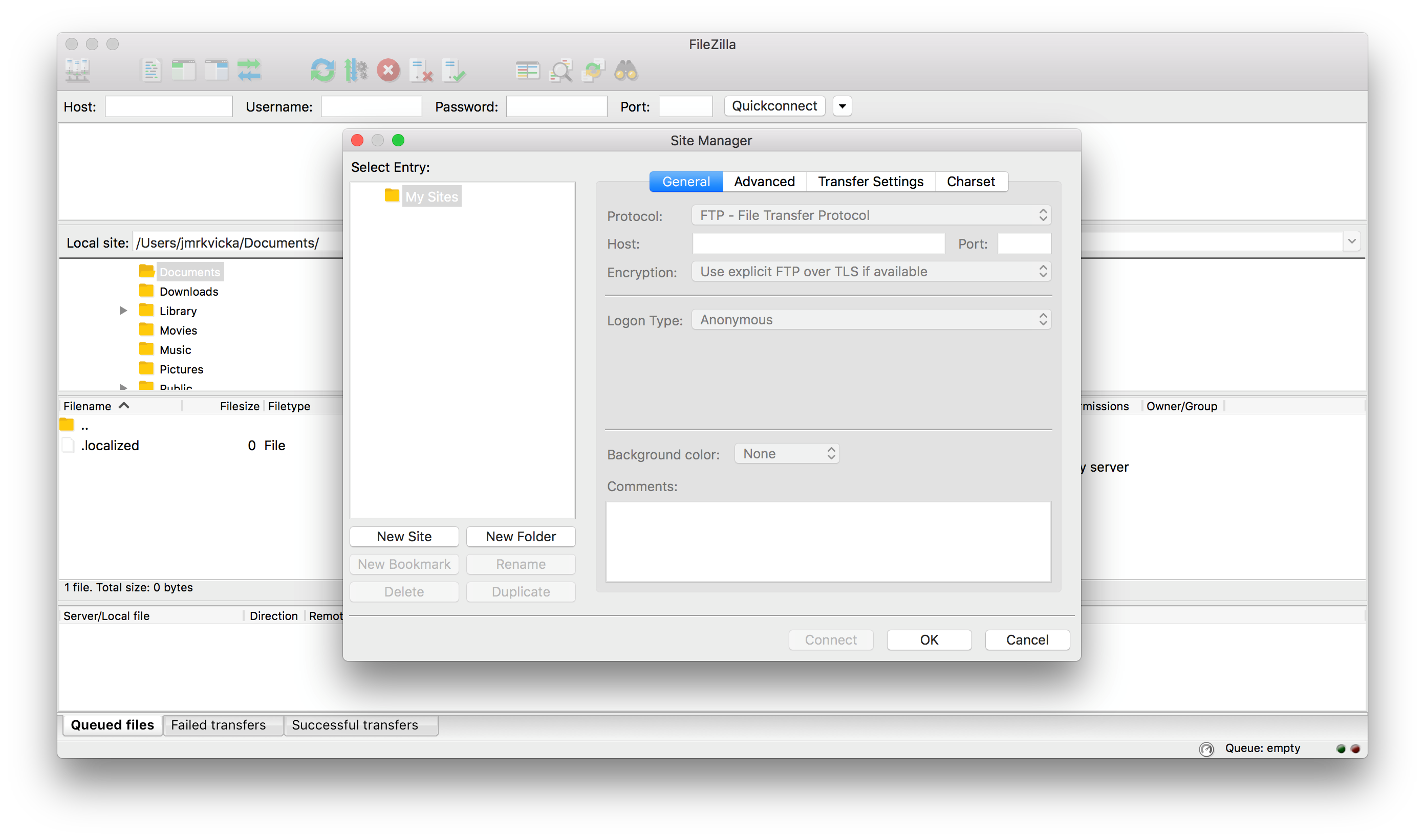 Báza znalostí / Návod / Nastavenie FTP účtu pre FileZilla (Apple macOS)