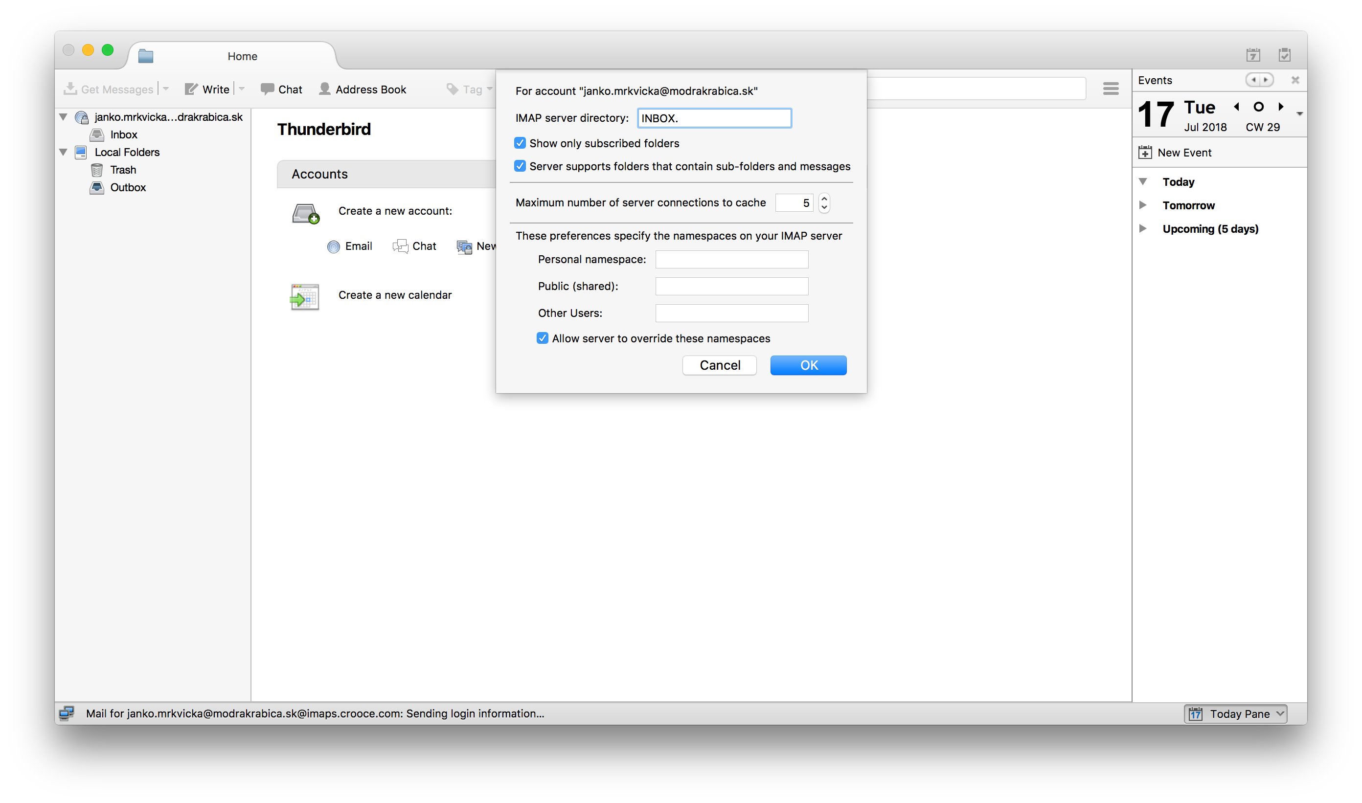 Báza znalostí / Návod / Nastavenie účtu elektronickej pošty pre Thunderbird (Apple macOS)